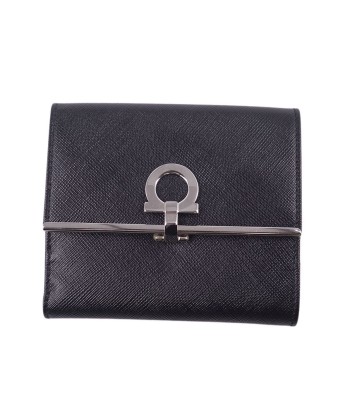 Salvatore Ferragamo Purse Gancio Tri-Fold Leather Black en stock