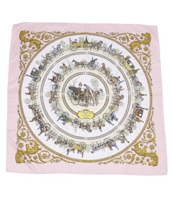 Hermes HERMES Scarf Carre 90 LA PROMENADE DE LONGCHAMPS (Walk to Longchamp) Silk Ladies Pink / White en ligne