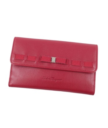 Salvatore Ferragamo Wallet Tri-Fold Ribbon Rhinestone Leather Red sélection de produits