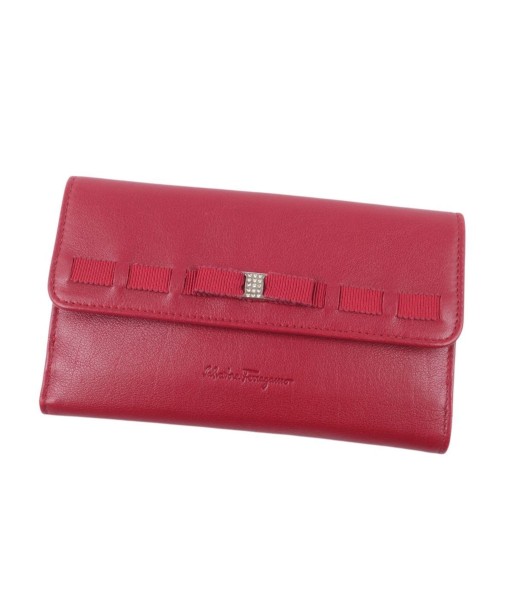 Salvatore Ferragamo Wallet Tri-Fold Ribbon Rhinestone Leather Red sélection de produits