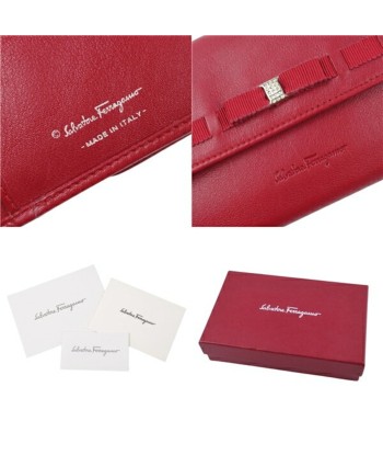 Salvatore Ferragamo Wallet Tri-Fold Ribbon Rhinestone Leather Red sélection de produits