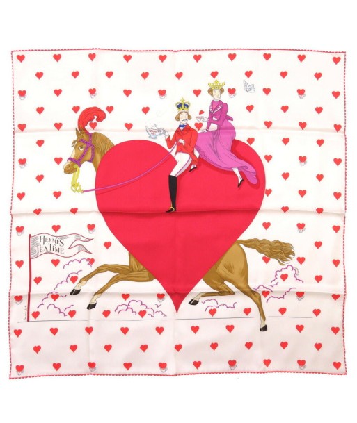 Hermes Carre 70 TEA TIME Heart Pattern Silk White Franboise Scarf Muffler 0150 HERMES sur le site 