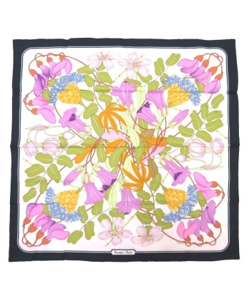 Hermes Carre 70 Flower Cotton White Navy Scarf Muffler Blue 0081 HERMES en ligne