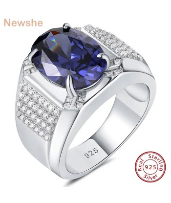 Sterling Silver Grand Oval Created Tanzanite Rings for Men Par le système avancé 