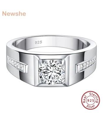 925 Sterling Silver Moissanite Solitaire Engagement Band for Men sur le site 