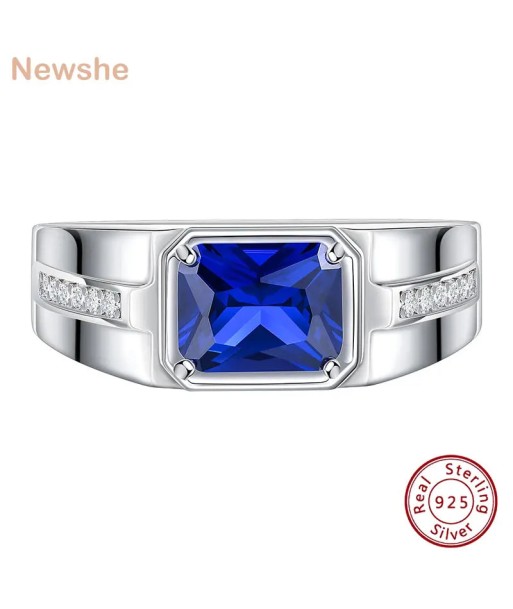 925 Sterling Silver Blue Sapphire CZ Nano Octagon Ring for Him Les êtres humains sont 