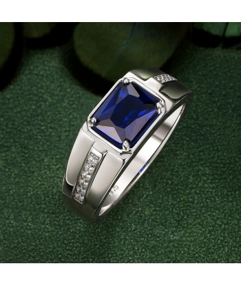 925 Sterling Silver Blue Sapphire CZ Nano Octagon Ring for Him Les êtres humains sont 