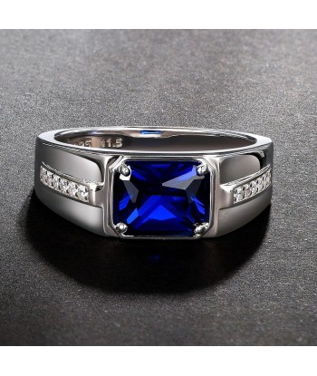 925 Sterling Silver Blue Sapphire CZ Nano Octagon Ring for Him Les êtres humains sont 