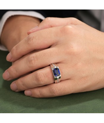 925 Sterling Silver Blue Sapphire CZ Nano Octagon Ring for Him Les êtres humains sont 