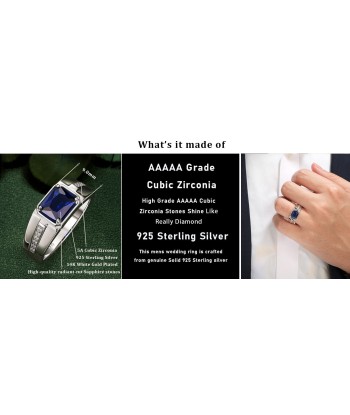 925 Sterling Silver Blue Sapphire CZ Nano Octagon Ring for Him Les êtres humains sont 