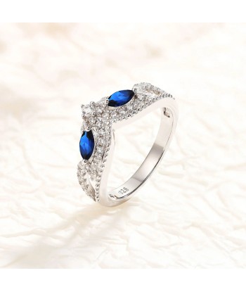 Silver Marquise Blue Sapphire & Cubic Zircon Eternity Band for Women sur le site 