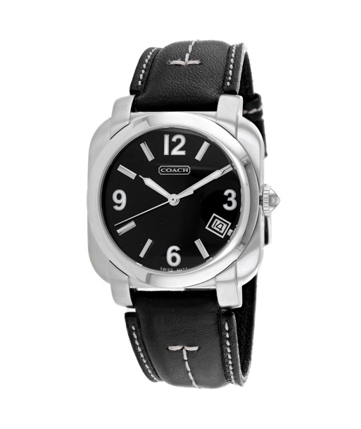 Coach Men's Black Leather Silver Quartz Pour