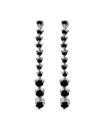 .925 Sterling Silver 1.0 Cttw Black Diamond Arrow Style Graduating Drop Dangle Stud Earrings (Black Color, I2-I3 Clarity) en ligne des produits 