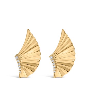 14K Yellow Gold Plated .925 Sterling Silver Diamond Accent Fan Wing Stud Earrings (H-I Color, I1-I2 Clarity) Fin de série