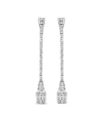 14K White Gold 1 1/2 Cttw Baguette Diamond Composite Mosaic 2" Inch Drop Earrings (E-F Color, VS1-VS2 Clarity) commande en ligne