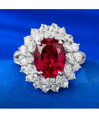 Sterling Silver Pigeon Blood Red Simulation Diamond Flower Cluster Ring for Women ou a consommer sur place