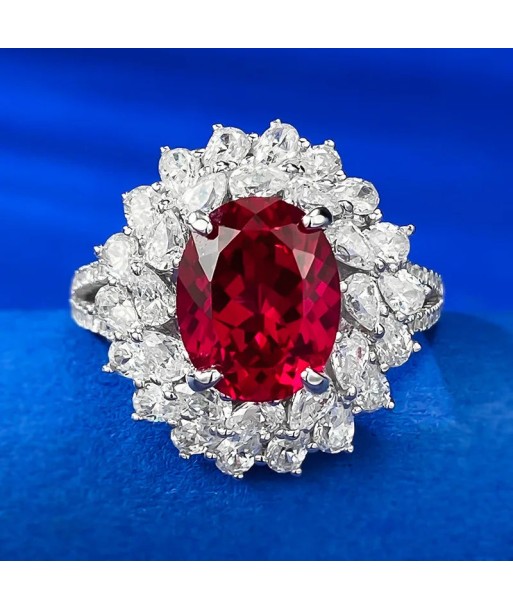 Sterling Silver Pigeon Blood Red Simulation Diamond Flower Cluster Ring for Women ou a consommer sur place