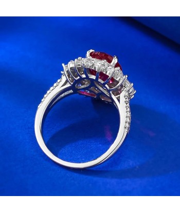 Sterling Silver Pigeon Blood Red Simulation Diamond Flower Cluster Ring for Women ou a consommer sur place