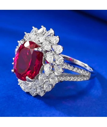 Sterling Silver Pigeon Blood Red Simulation Diamond Flower Cluster Ring for Women ou a consommer sur place