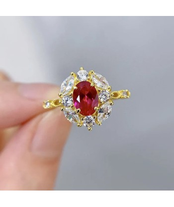 925 Sterling Silver Pigeon Blood Red Ruby Ring for Women solde