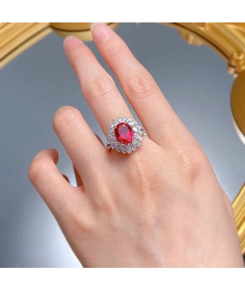 Sterling Silver Pigeon Blood Red Simulation Diamond Flower Cluster Ring for Women ou a consommer sur place