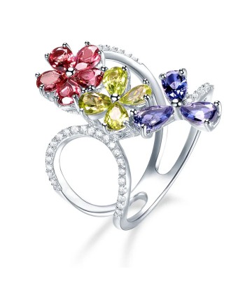 925 Sterling Silver Natural Garnet & Peridot Multi Gemstone Flower Ring for Women store