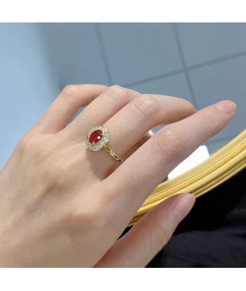 925 Sterling Silver Pigeon Blood Red Ruby Ring for Women solde