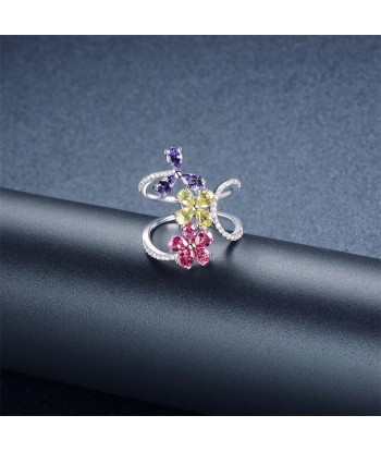 925 Sterling Silver Natural Garnet & Peridot Multi Gemstone Flower Ring for Women store