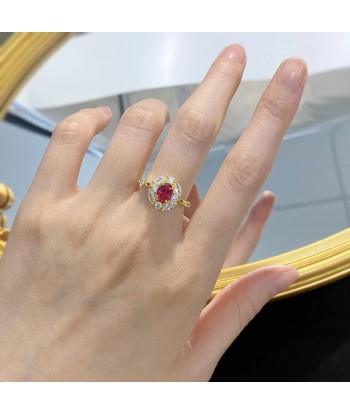 925 Sterling Silver Pigeon Blood Red Ruby Ring for Women solde