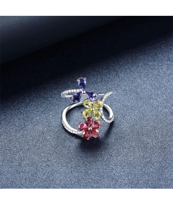 925 Sterling Silver Natural Garnet & Peridot Multi Gemstone Flower Ring for Women store