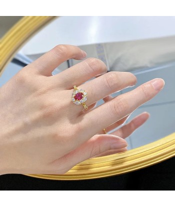 925 Sterling Silver Pigeon Blood Red Ruby Ring for Women solde