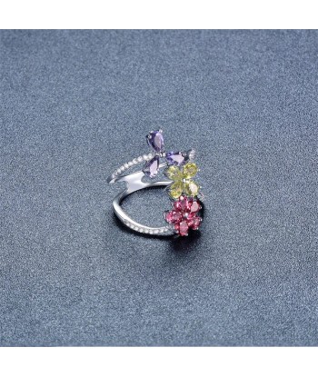 925 Sterling Silver Natural Garnet & Peridot Multi Gemstone Flower Ring for Women store