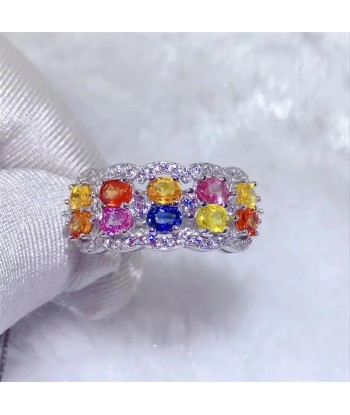 S925 Sterling Silver Sapphire Multicolor Wedding Ring for Women vous aussi creer 