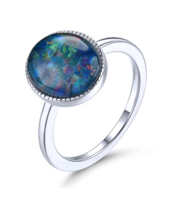 Sterling Silver 3 Carat Created Opal Oval Cut Gemstone Ring for Women paiement sécurisé