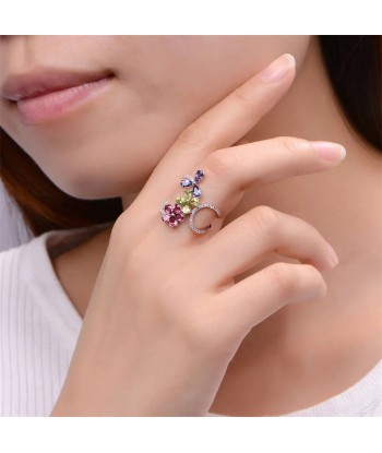 925 Sterling Silver Natural Garnet & Peridot Multi Gemstone Flower Ring for Women store