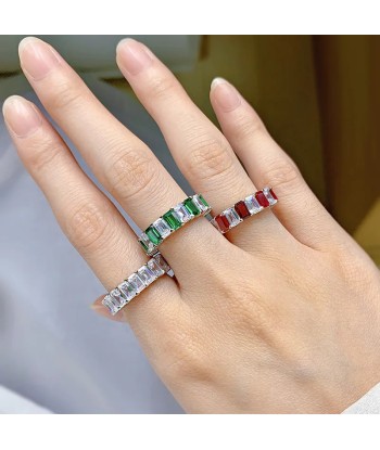 Sterling Silver Wedding & Engagement Ring with Emerald & Moissanite for Women de pas cher