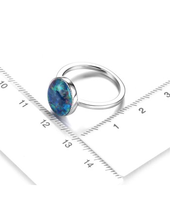 Sterling Silver 3 Carat Created Opal Oval Cut Gemstone Ring for Women paiement sécurisé