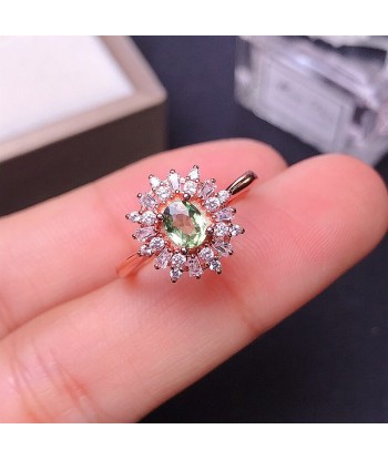 925 Sterling Silver Natural Yellow Green Sapphire Ring adjustable for Women pas chere