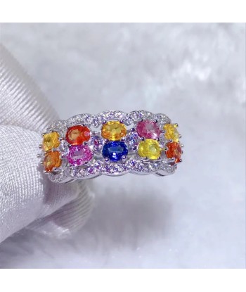 S925 Sterling Silver Sapphire Multicolor Wedding Ring for Women vous aussi creer 