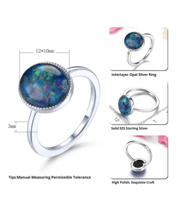 Sterling Silver 3 Carat Created Opal Oval Cut Gemstone Ring for Women paiement sécurisé