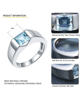 925 Sterling Silver Natural Sky Blue Topaz Ring for Women pas cher