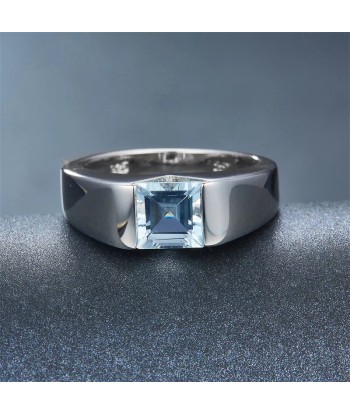 925 Sterling Silver Natural Sky Blue Topaz Ring for Women pas cher