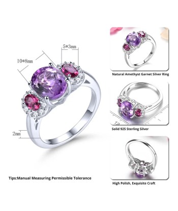 Sterling Silver Amethyst Rhodolite Garnet Rings, 3.20 ctw for Women acheter