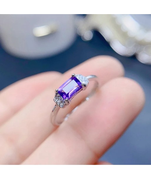 925 Silver Natural Amethyst Square Ring (4x6mm), for Women suggérées chez