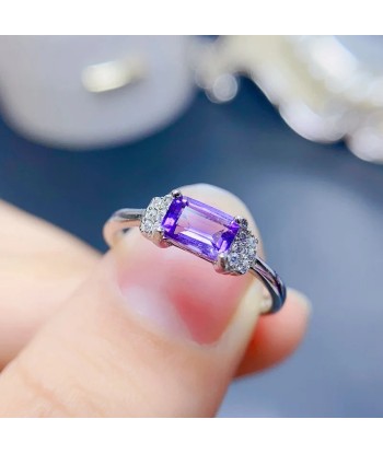 925 Silver Natural Amethyst Square Ring (4x6mm), for Women suggérées chez