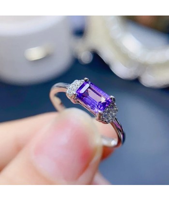 925 Silver Natural Amethyst Square Ring (4x6mm), for Women suggérées chez