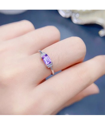 925 Silver Natural Amethyst Square Ring (4x6mm), for Women suggérées chez