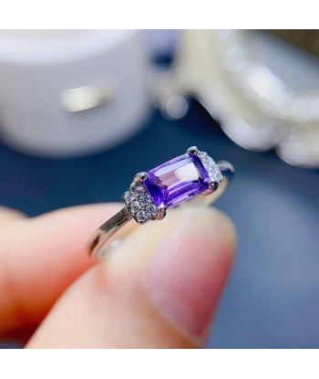 925 Silver Natural Amethyst Square Ring (4x6mm), for Women suggérées chez