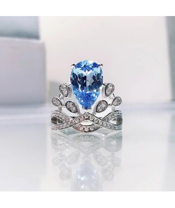 Sterling Silver Blue Topaz Crown Ring for Women soldes