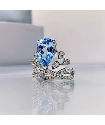 Sterling Silver Blue Topaz Crown Ring for Women soldes